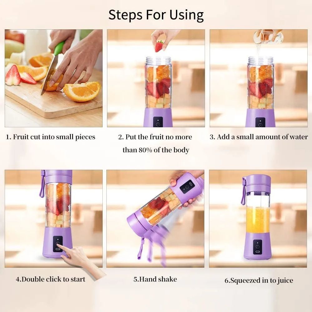uicer Blender 6 Blades USB Portable 380ml Mini Fruit Bottle Juicer Small Blender - Image 4