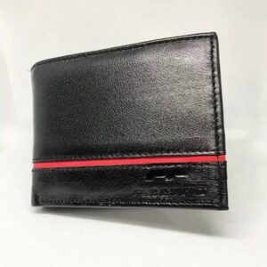 Men S Leather Wallet (Plain Black With Contrast Red Line)