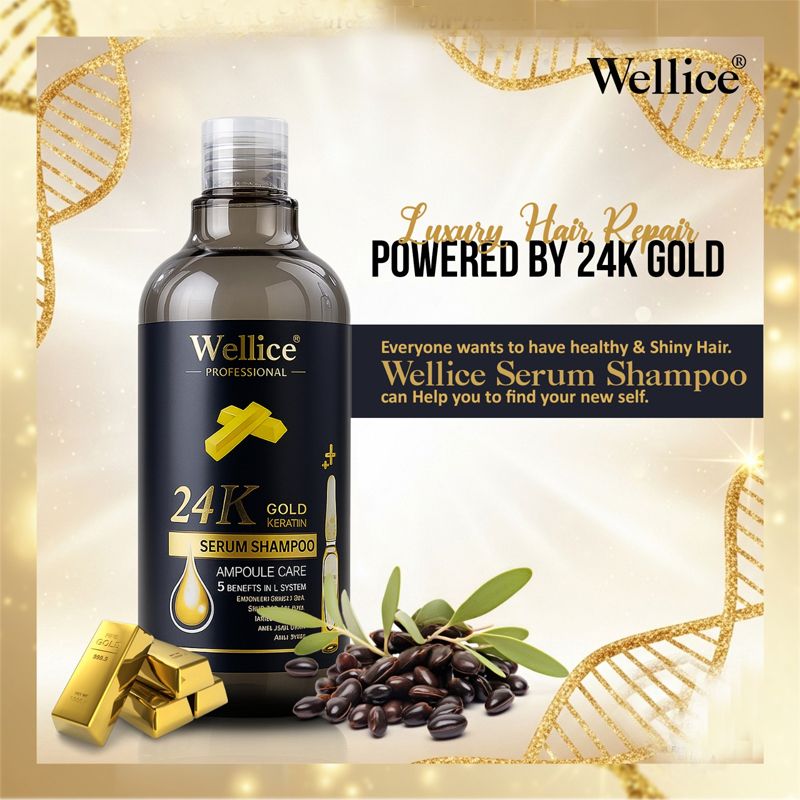 Original Wellice 24k Gold Keratin Serum Shampoo. Brillient Fragrance. Smooth The Hair. Deep Cleanse. Anti Hair Loss. Anti Frizz - Image 2