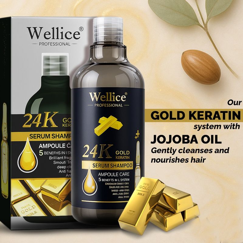 Original Wellice 24k Gold Keratin Serum Shampoo. Brillient Fragrance. Smooth The Hair. Deep Cleanse. Anti Hair Loss. Anti Frizz - Image 3