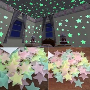Pack Of 100 -3D Stars Glow In The Dark Wall Stickers For Kids Room ,Bedroom Home Decor