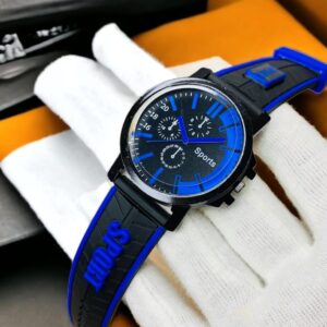 Blue Color Stylish Sports Analog Rubber Strap Watch For Boys Men's