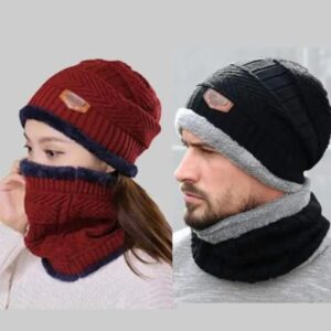 2pc Winter Beanie Hat Cap Neck Warmer Scarf For Men & Women