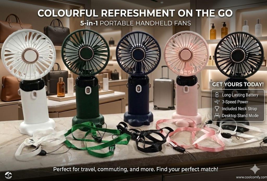 Foldable USB Neck Hanging Fan 5 Speed USB Fan Led Display Screen Rechargeable With Phone Stand - Image 2