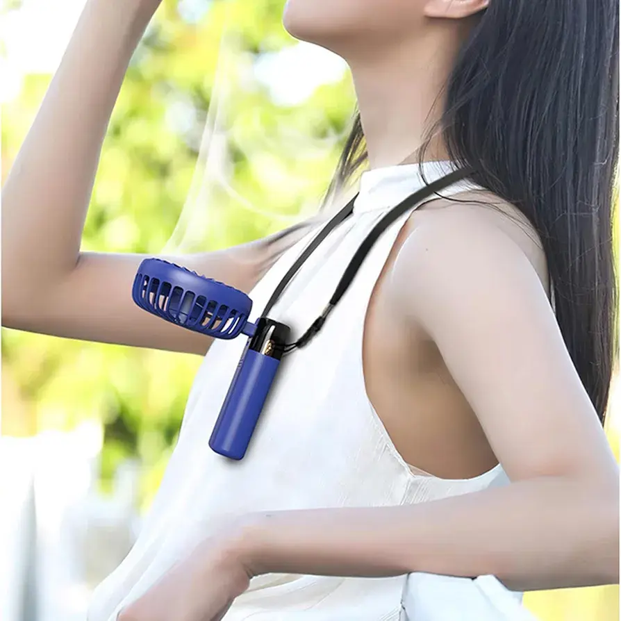 Foldable USB Neck Hanging Fan 5 Speed USB Fan Led Display Screen Rechargeable With Phone Stand - Image 3